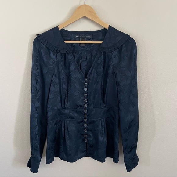 Marc by Marc Jacobs Silk Blouse Normandy Blue Button Front Size 2 - Picture 1 of 8